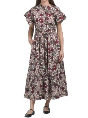 NWOT LEA Floral Short Sleeve Ruffle Maxi Dress L